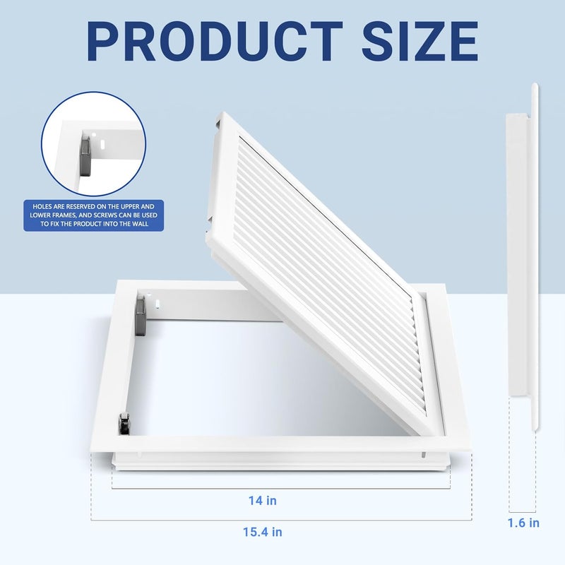 Crezone 15.4 x 15.4 Louvered Access Panel with Push-Button Switch - Access Panel with Vent - White - Aluminum - Inside Dimensions: 14 x 14 inch - Image 2